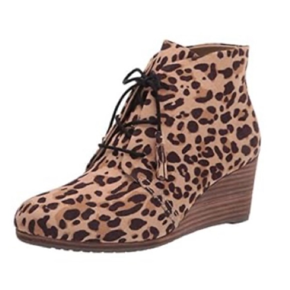 Dr Scholl’s Leopard Print Lace Up Wedge Boots EUC Only Worn Few Times Retail $69